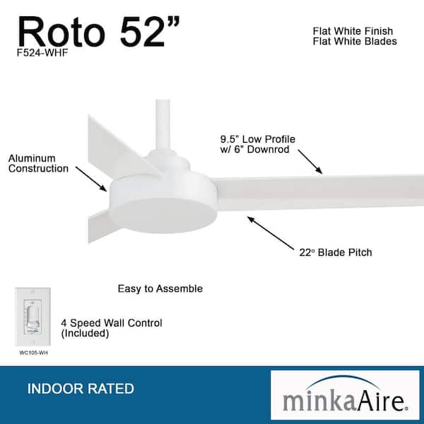 MINKA-AIRE Roto 52 in. Indoor White Ceiling Fan with Wall Control