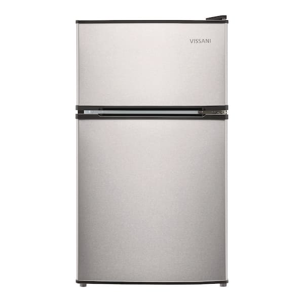 3.2 cu. ft. Mini Refrigerator in Stainless Look with 2-Doors, Glass Shelves, and Energy Efficiency