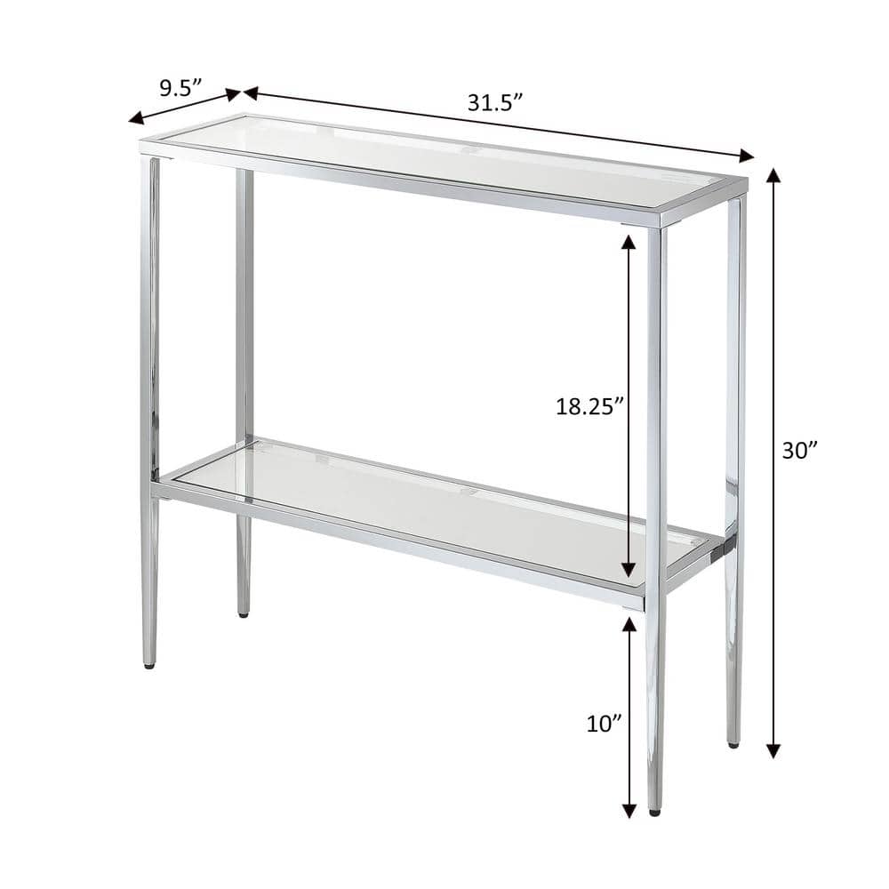 Nadia Chrome Metal Entryway Hall Table with Glass Shelves