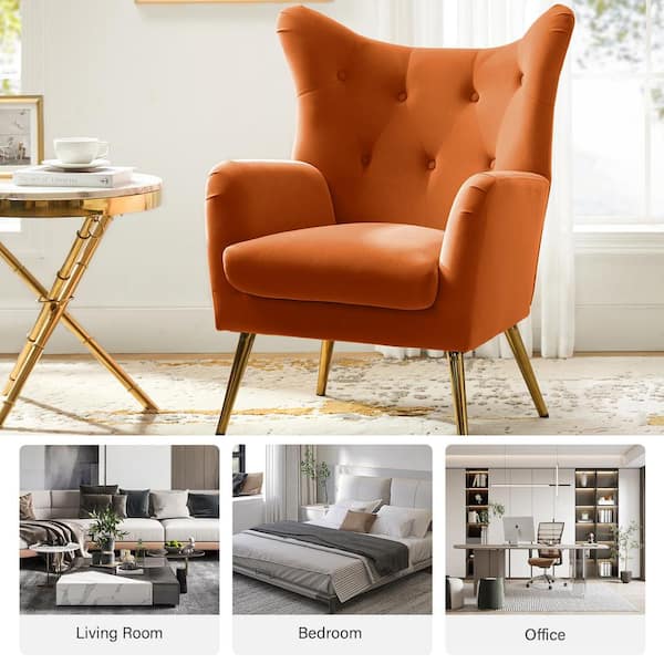 Jacob Orange Velvet Wingback Chair with Tufted Cushions (Set of 2)