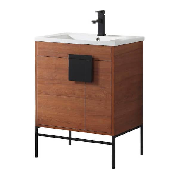 FINE FIXTURES Shawbridge 30 in. W x 18.11 in. D x 33.5 in. H Bath Vanity in Spicy Walnut with Ceramic Vanity Top in White