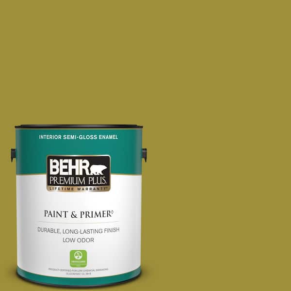 BEHR PREMIUM PLUS 1 gal. Home Decorators Collection #HDC-MD-20 Banana Leaf Semi-Gloss Enamel Low Odor Interior Paint & Primer