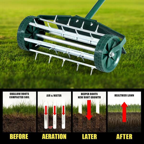 Dark Green Lawn Aerator Garden Heavy Duty Rolling Handle Grass Roller for Handle Perfect Lawns 50in Handle 