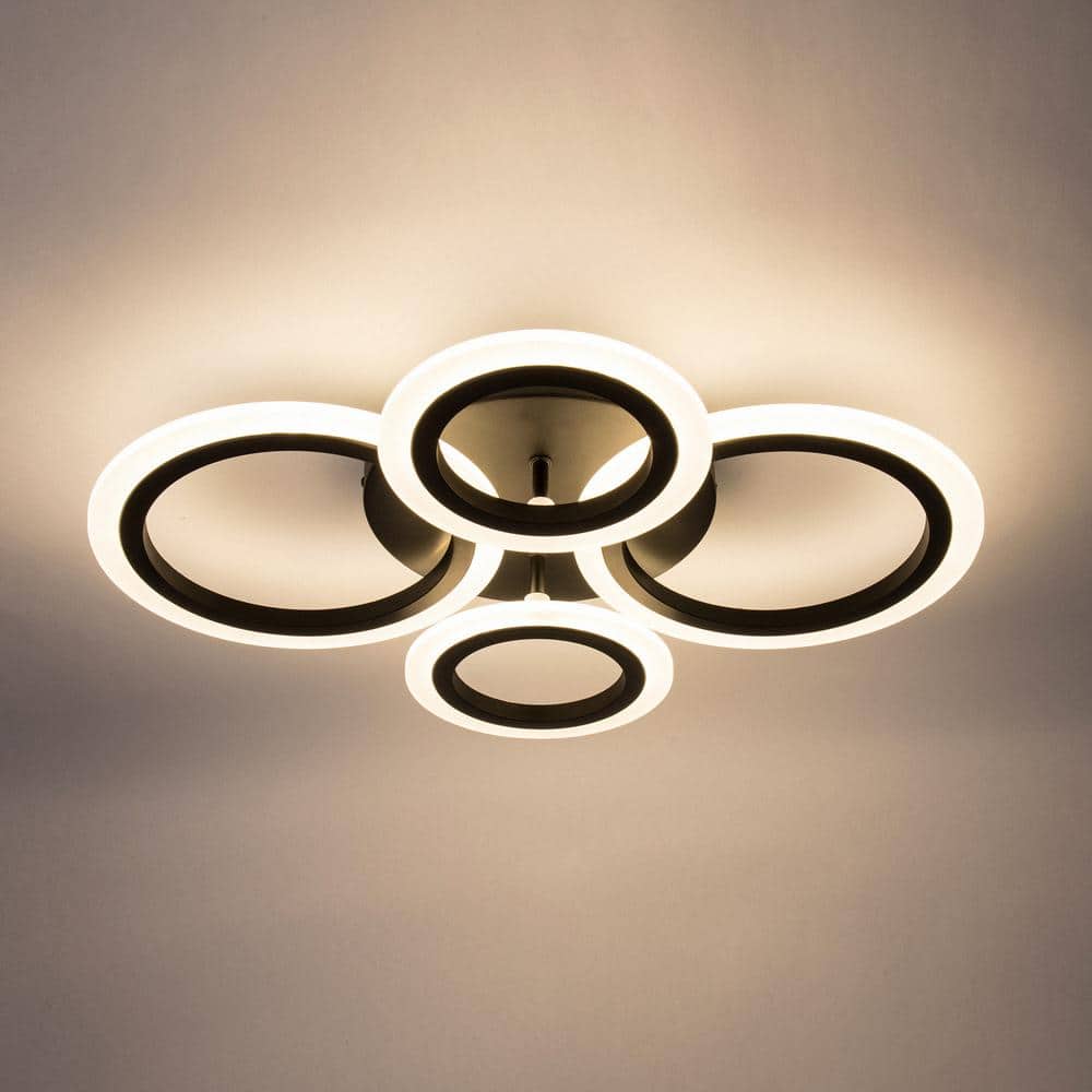 Modern Black Metal LED Ceiling Light with 4 Rings