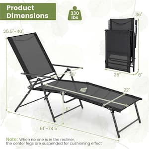 2-Piece Patio Folding Chaise Lounge Chairs with 6-Level Backrest Reclining Chairs Black
