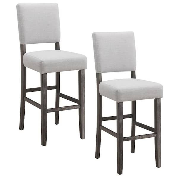 Blackbean 44 in. Wood and Heather Gray Upholstered High Back 30 in. Bar Height Stool (Set of 2)