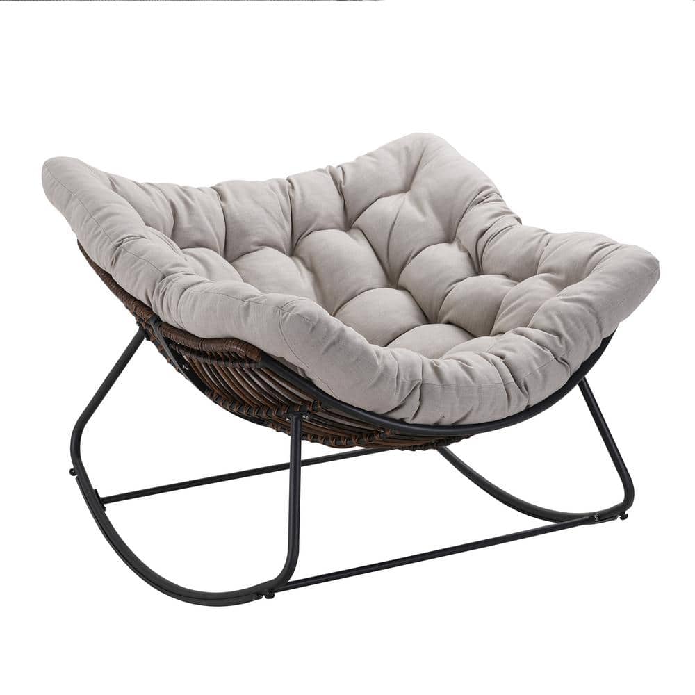Ultimate Comfort Indoor/Outdoor Metal Outdoor Rocking Chair with Gray Cushi