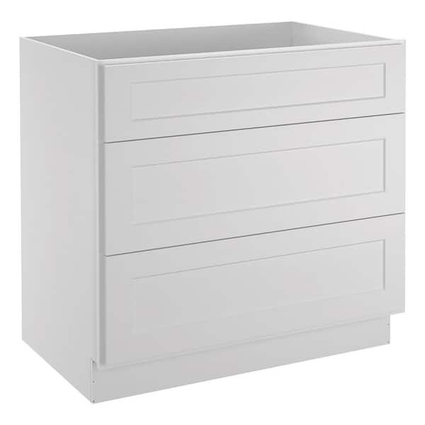 36 in. W x 24 in. D x 34.5 in. H in Shaker Dove Plywood Ready to Assemble Floor Base Kitchen Cabinet with 3 Drawers