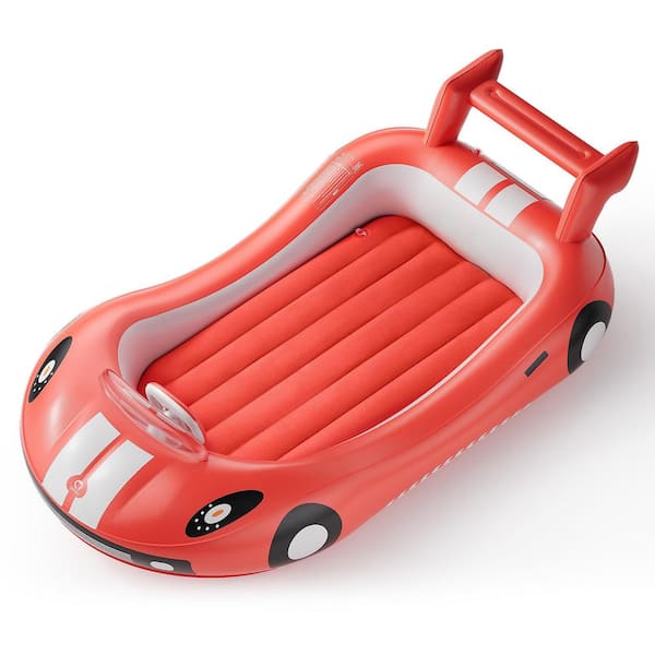 Angel Sar Red Portable Kids Air Mattress with Sides and Hand Pump, Toddler Travel Bed for Camping, Traveling and Home