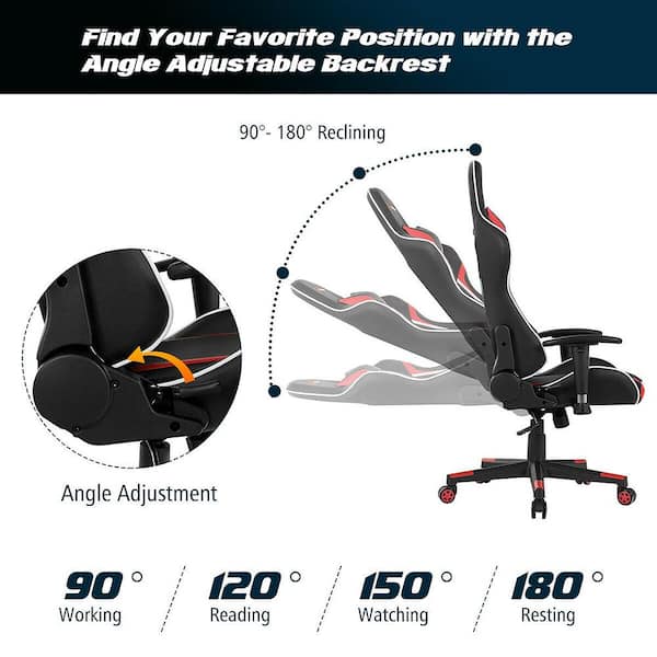 Massage Red Faux Leather Gaming Chair Reclining Swivel Racing Office Chair with Lumbar Support