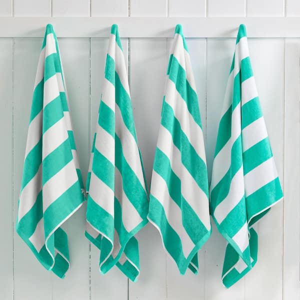 FRESHFOLDS Teal 100% Cotton Cabana 4-Pack Oversized Beach and Pool Towels