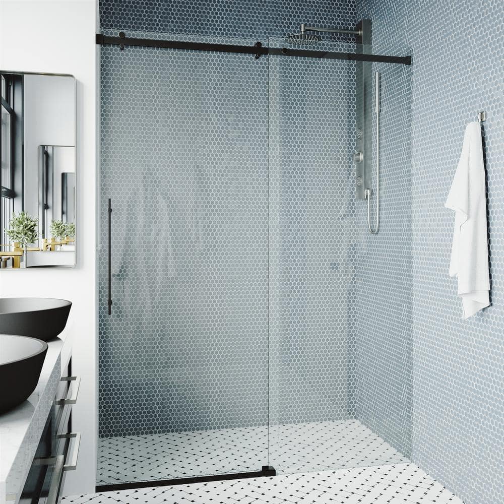 Luca 60" Matte Black Frameless Sliding Shower Door with Clear Glass