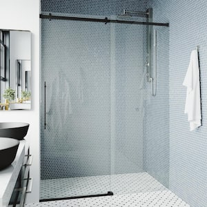 Luca 56 to 60 in. W x 79 in. H Sliding Frameless Shower Door in Matte Black with 3/8 in. (10mm) Clear Glass