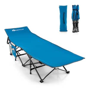 Folding Camping Cot for Adults Heavy-duty Sleeping Cot w/3-In-1 Pocket Carry Bag Portable Tent Cot for Travel Blue