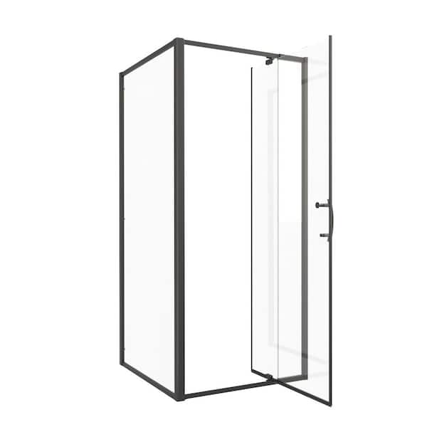 36 in. W x 35 in. x 71 in. H Pivot Framed Corner Shower Enclosure in Matte Black with with 1/4 in. Clear Glass