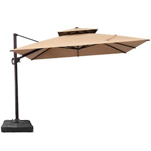 Double top 11 ft. x 11 ft. Rectangular 360° Cantilever Patio Umbrella in Tan with 220 lbs. Umbrella base