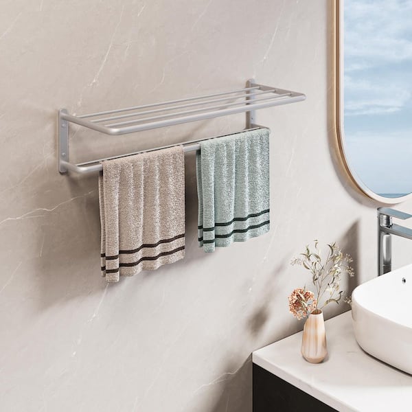 2-Piece Aluminum Alloy 6-Bar Towel Rack Wall-Mounted 21.26 Inches in Silver