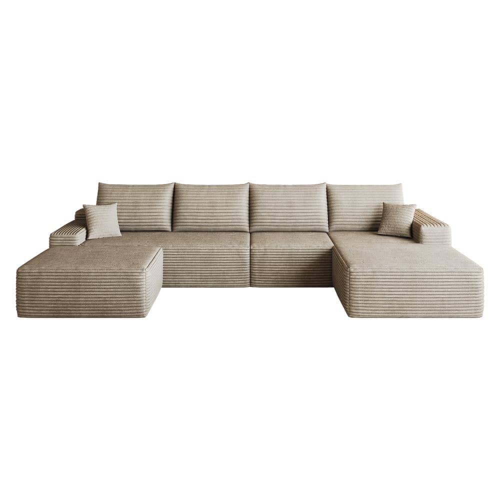 135 in. Pillow Arm Corduroy U-Shape Modular Sectional Sofa with Ottoman in Camel durable construction price history on PriceWatchPro
