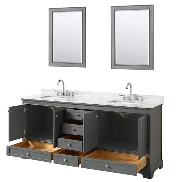 Wyndham Collection Deborah 79.75-in White Double Sink Bathroom Vanity with White Carrara Natural Marble Top