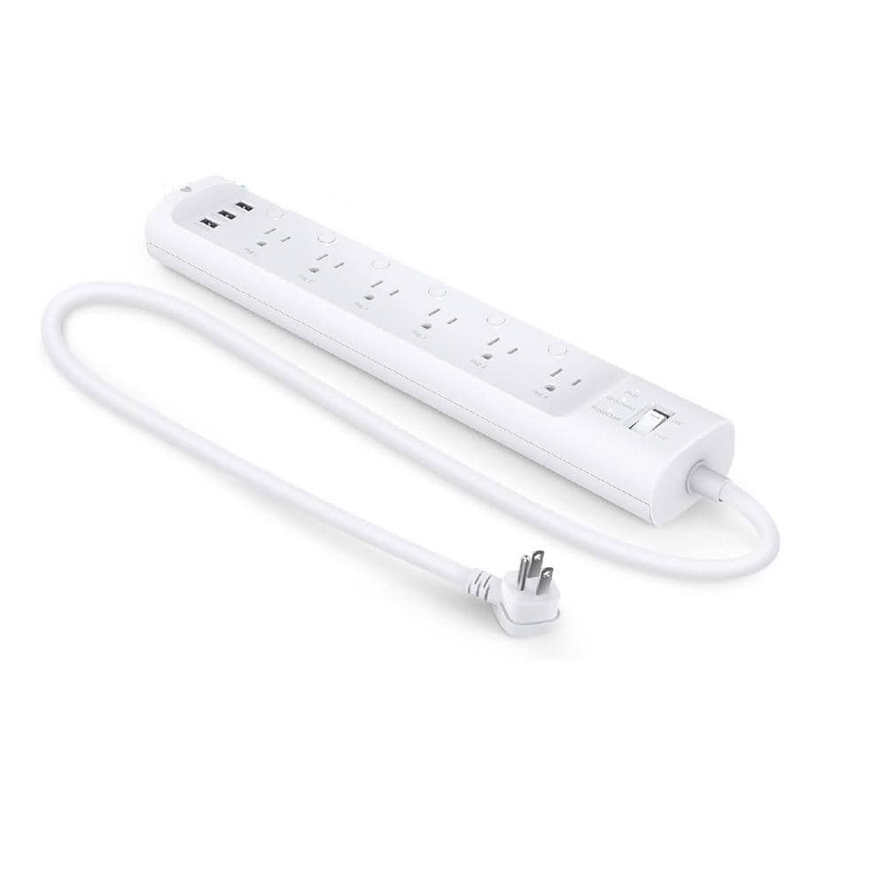 6-Outlet Smart Power Strip Surge Protector with 3 USB Ports and Switch in W