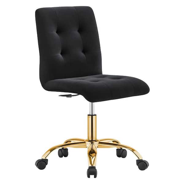 MODWAY Prim Performance Velvet Ergonomic Adjustable Height Armless Chair in Gold Black