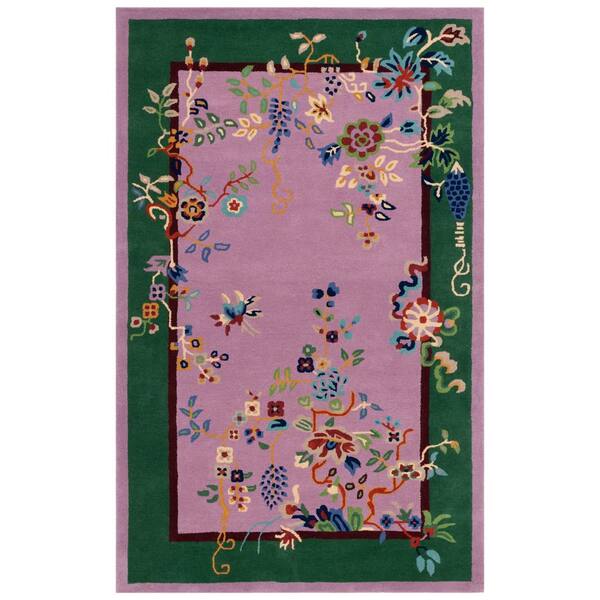 Metro 4 ft. x 6 ft. Purple/Green Ornate Floral Border Area Rug