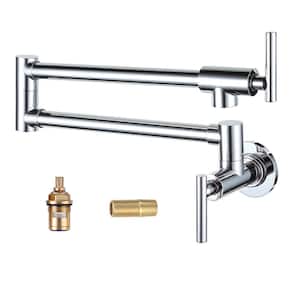Brass Double Handle Wall Mount Pot Filler in Chrome