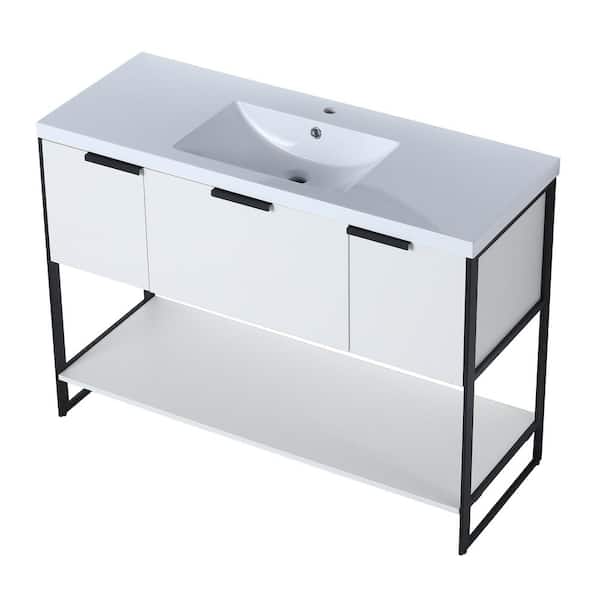 Logmey 47 in. W x 18 in. D x 34 in. H Bath Vanity in White Straight Grain with White Top