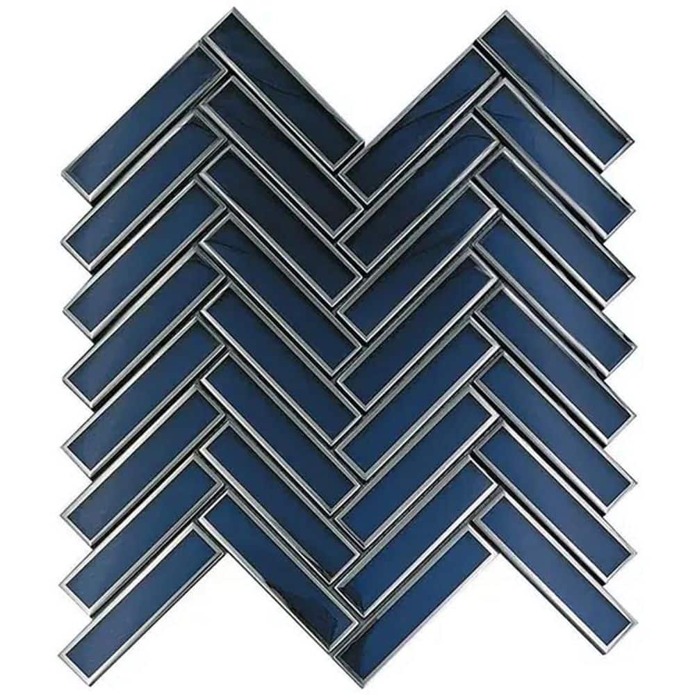 Mirari 4 x 5 in. Blue, Gray Glossy Glass Herringbone Mosaic Wall Tile Sample price history on PriceWatchPro