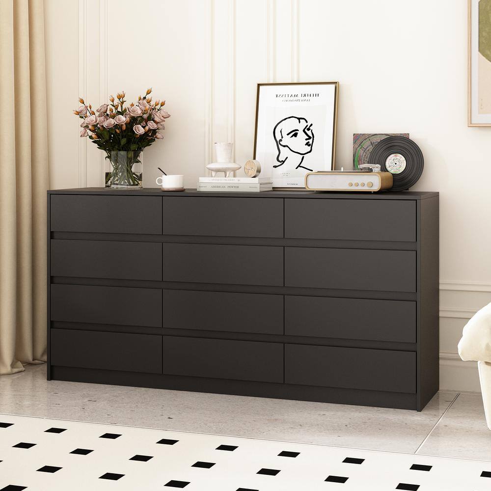 Black 12 Drawers 63 in. W x 32 in. H Wooden Dresser without Mirror, Chest of Drawer, Storage Cabinet for Bedroom Storage - thumbnail 10