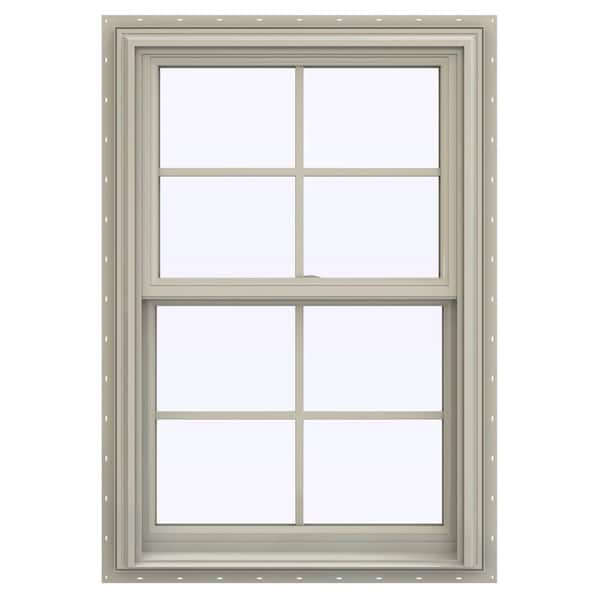 JELD-WEN 27.5 in. x 35.5 in. V-2500 Series Desert Sand Vinyl Double Hung Window with Colonial Grids/Grilles