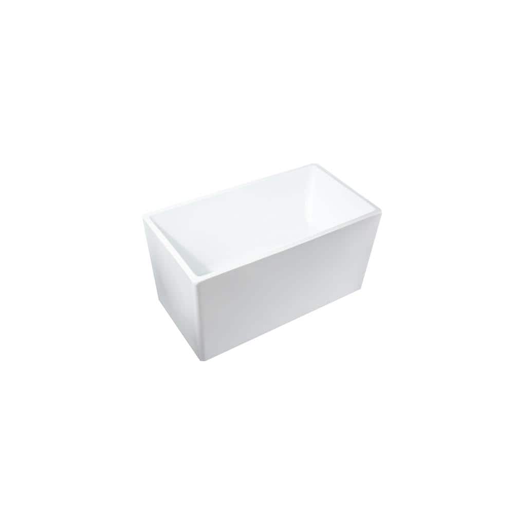 White Acrylic Rectangular Freestanding Soaking Bathtub, 44"