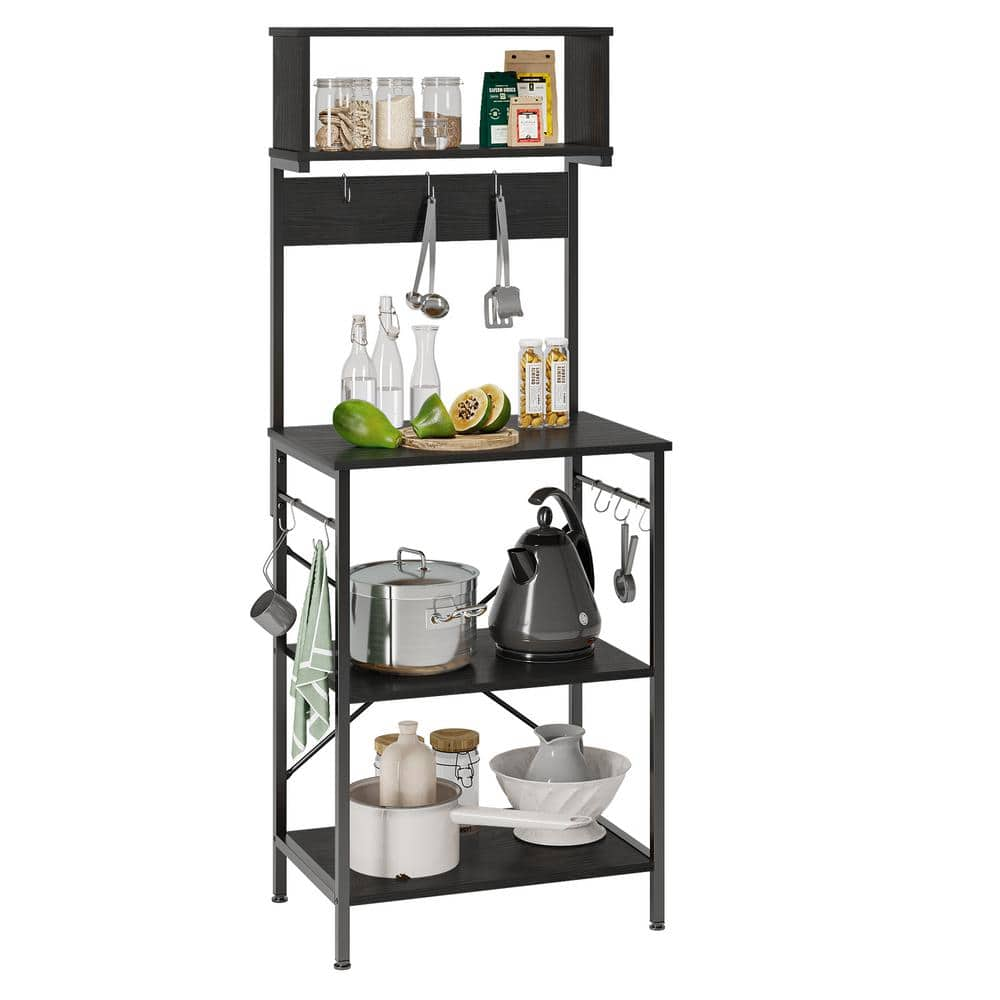 Bestier Kitchen Baker's Rack Coffee Station Microwave Oven Stand Kitchen  Shelf with Hutch 8 Side Hooks Free Standing Utility Storage Shelf for  Kitchen