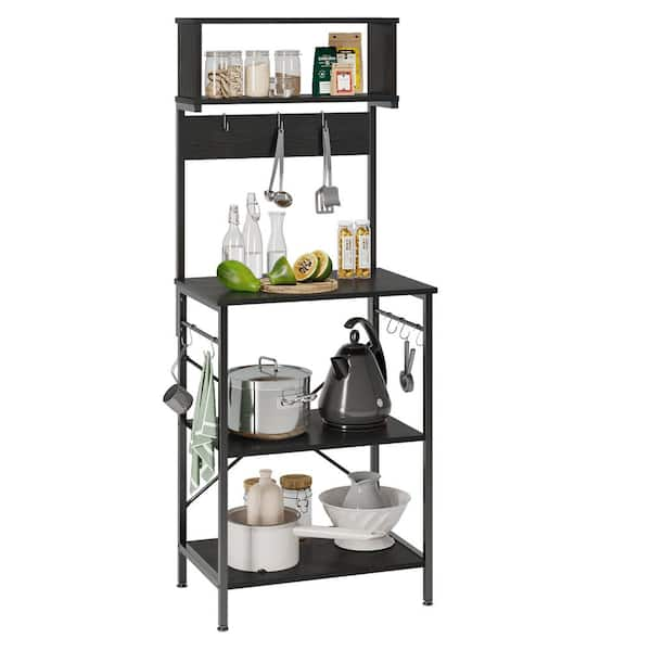 Bestier 3-Tier Baker's Rack with Cabinet, Kitchen Storage Shelves,  Microwave Oven Stand, Coffee Bar with Hooks in Rustic