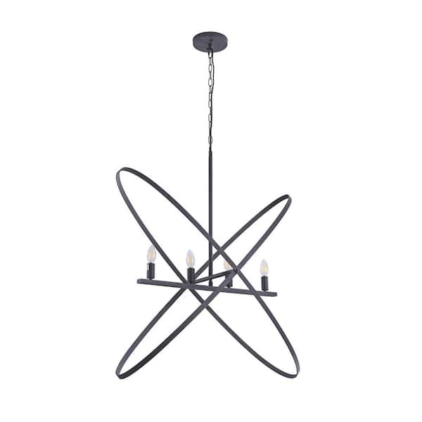 29 in. L X 15 in. W X 37.5 in. H 4 Led Matte Black Atom Brass Metal Pendant