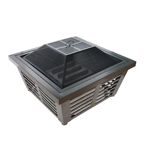Hudson 34 in. x 23 in. Square Steel Wood Fire Pit in Wenge with Cover