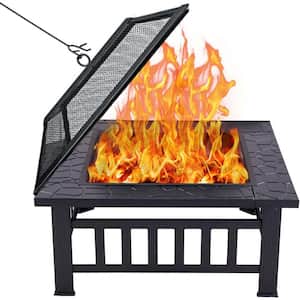 32 in. Outdoor Fire Metal Pit Table Backyard Patio Square Firepit