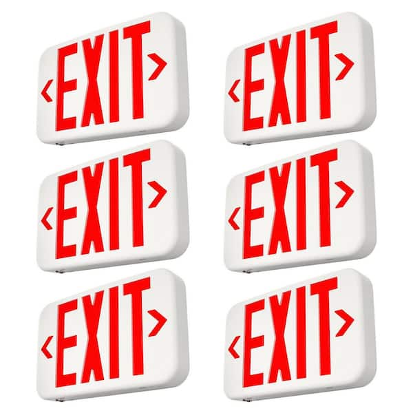 6 in. Double-Sided Red LED Exit Sign with Backup UL Certified AC 120/277-Volt Easy Installation (6-Pack)