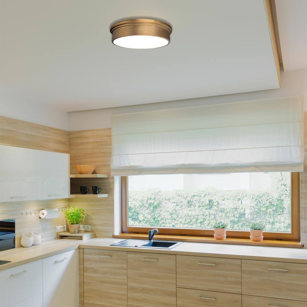 York 8" Aged Brass LED Flush Mount Light