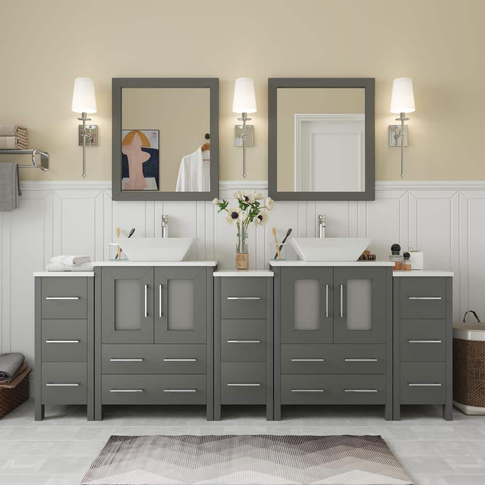 Vanity Art Ravenna 84 in. W Bathroom Vanity in Grey with Double Basin ...