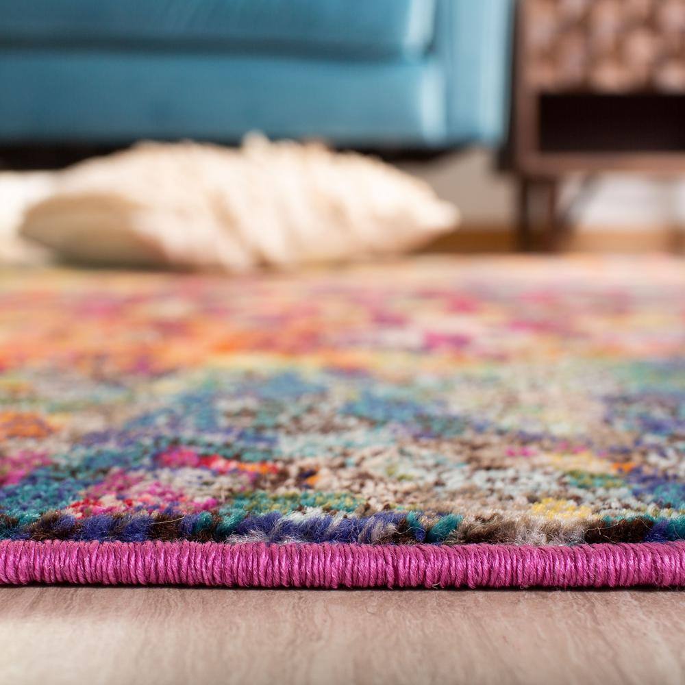 Fuchsia and Gold Round Non-slip Synthetic Area Rug