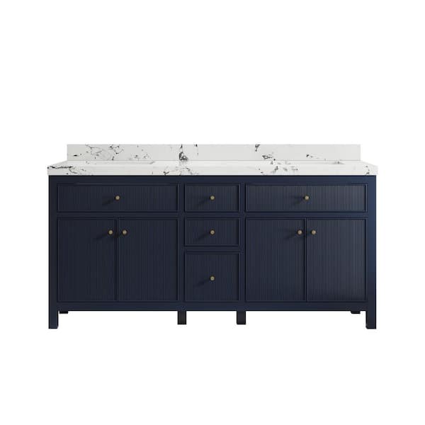 Willow Collections Sonoma 72 in. Double Sink Freestanding Navy Blue Bath Vanity with Viola Night Qt. Top Unassembled