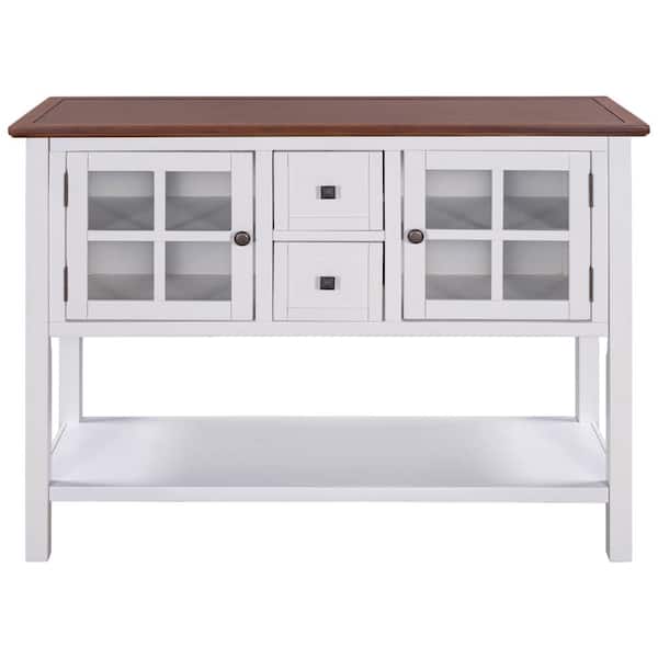 Utopia 4niture Ely 45 in. White Console Table, Brown Top