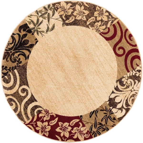 Barclay Vane Willow Damask Beige 5 ft. Transitional Round Area Rug