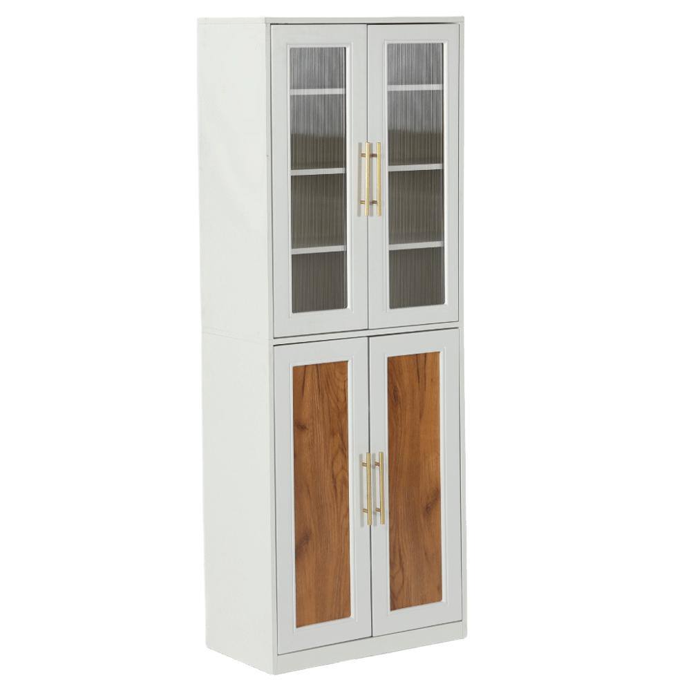 Frailey 69 in. Tall White Engineered Wood 8-Shelf Bookcase with Doors, Bookshelf Storage Cabinet with Adjustable Shelves