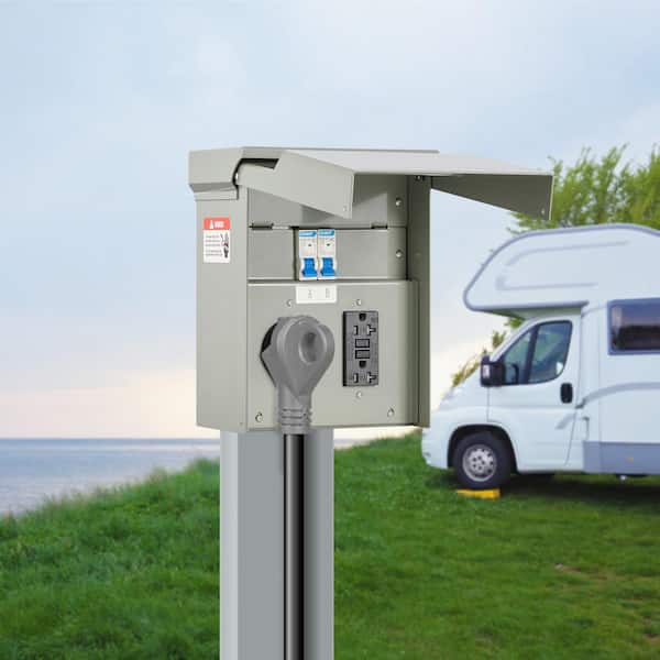 Temporary Power Outlet Panel 20 30 Amp RV EV Electrical Outlet Panel NEMA 30 Amp GFCI 20 Amp Receptacle Installed