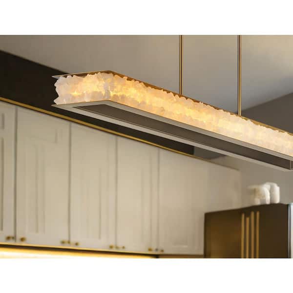 Divinely 1-Light Dimmable Integrated LED Celeste Brass with Quartz Crystalline Island Chandelier for Dining Room