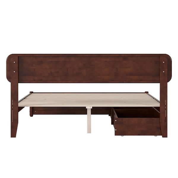 Capri Walnut Brown Solid Wood Frame Queen Platform Bed with Panel Footboard and Storage Drawers