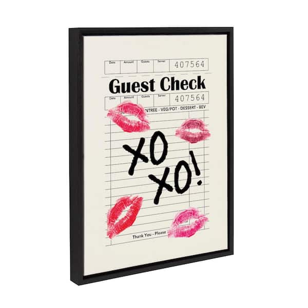 Kate and Laurel Sylvie XOXO Kisses Guest Check Framed Canvas by Alli Standefer Set of 1 Culture Art Print 18.00 in. x 24.00 in.