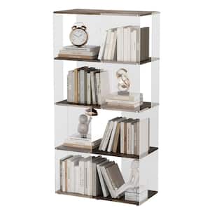 4-Tier Wide Acrylic Display Cabinet, Garage Storage Shelving Unit, Wood Brown,16.68 in. D x 62.85 in. H x 32.44 in. W